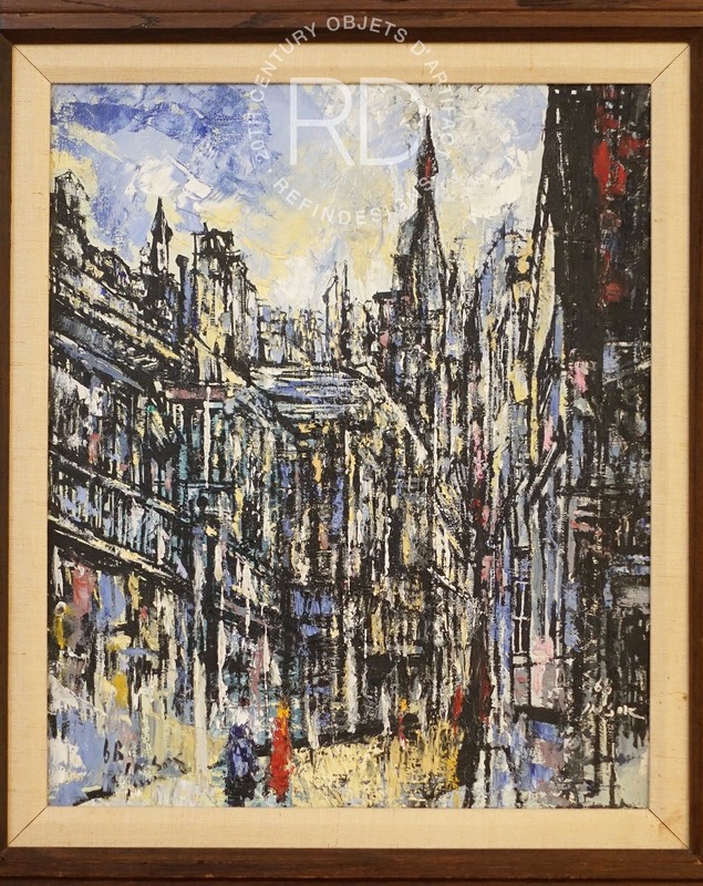 VTG MID MODERN ABSTRACT IMPRESSIONIST BRUTALIST PARIS CITYSCAPE OIL PAINTIN ’68