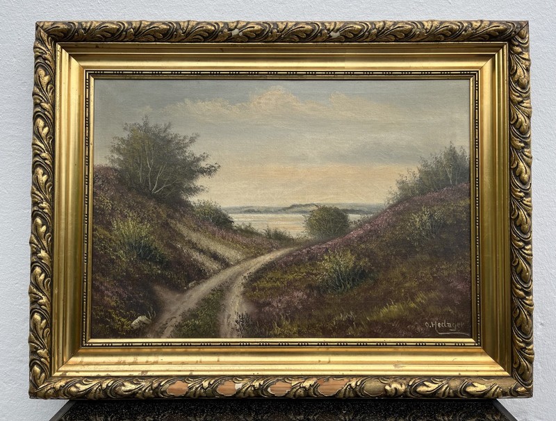 Impressionist Wide Summer Landscape Path Heath Sea Coast Oil Painting 82x62cm gallery