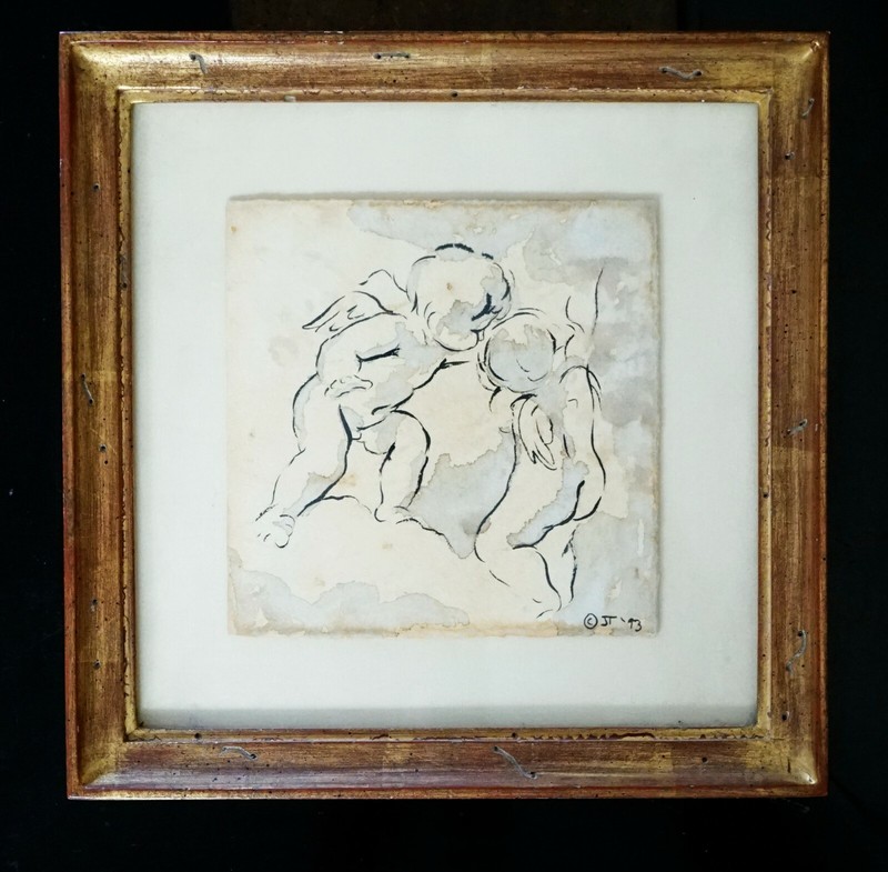 Original 1993 Artist Signed Pen on Paper CHERUBS Classically Framed Art Work