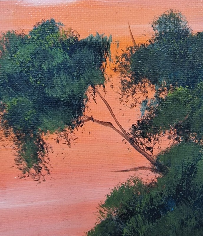 Mediterranean Oil Seascape Sunset Painting Bay with Boat and Trees Wall ART gallery