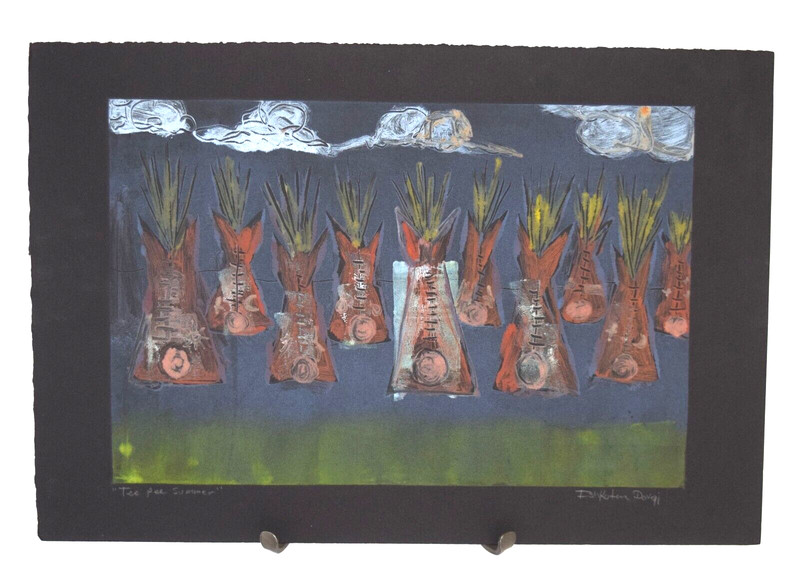 Unframed Pastel Painting «Tee Pee Summer» Ishkoten Dougi Navajo Nation Artist