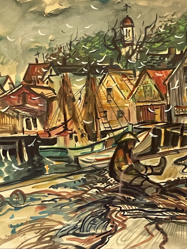 ALFRED CZEREPAK ANTIQUE MASSACHUSETTS BOAT DOCK LANDSCAPE PAINTING OLD MODERN 50 gallery