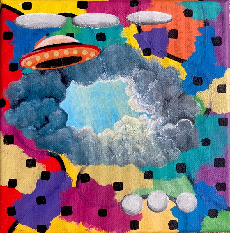 Original UFO portal abstract painting 10×10 colorful
