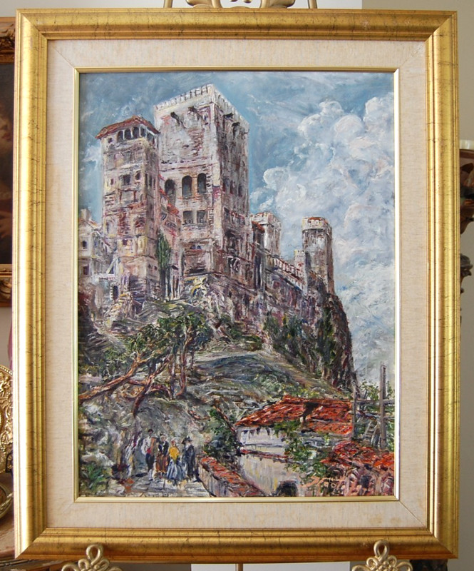 FRAMED SIGNED LG OIL TORRE DE COMARES ALHAMBRA GRANADA, SPAIN ARTIST HECTO VIDAL