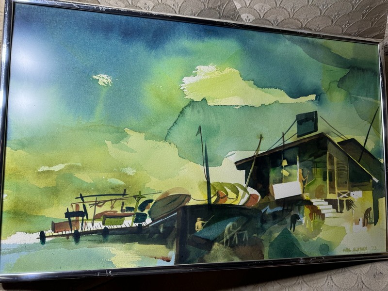Paul Glasser 1973 "Coastal Landscape Scene" Watercolor Painting - Signed/Framed gallery