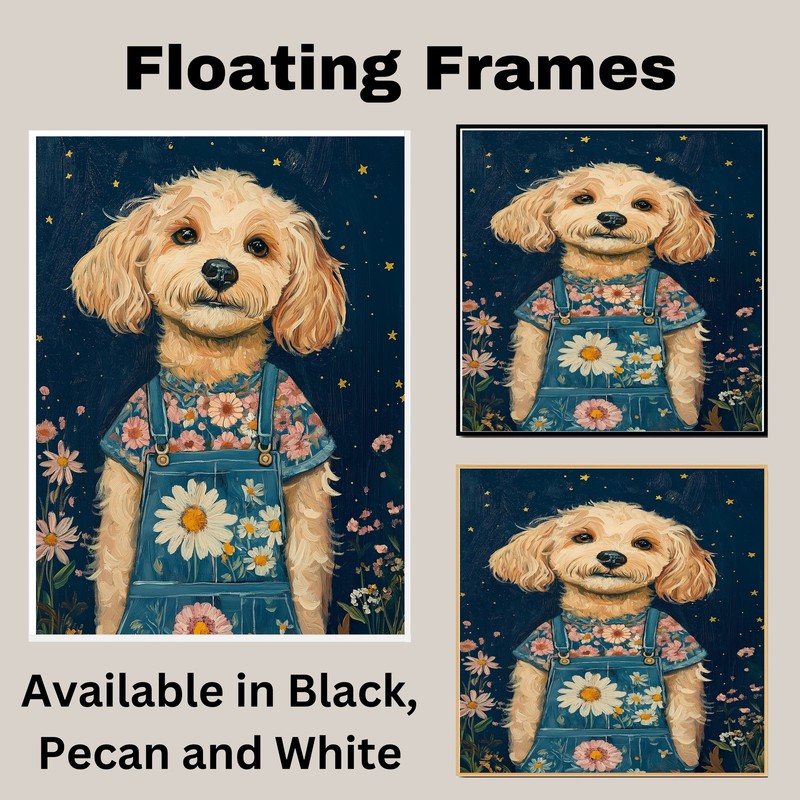 Dog in Overalls Floral Rustic Home Decor Flat Rolled, Framed or Wrapped Canvas gallery