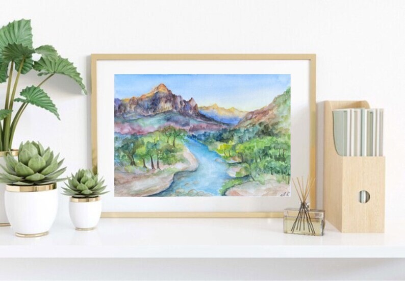 Original watercolor Art Zion National Park painting Utah Landscape Art mountains gallery