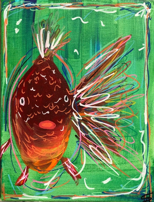 Scribble fish expressionist modern wall art painting 8x10 canvas original gallery