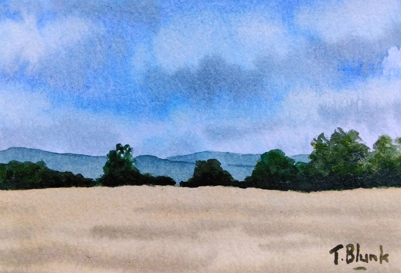 ORIGINAL WATERCOLOUR – Landscape with Cornfield.