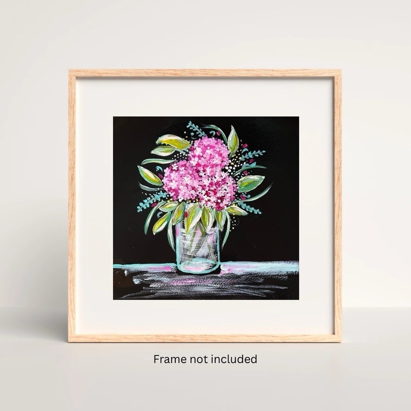 Pink Hydrangeas Floral Bouquet VLP Original Hand Painted Acrylic 8×8” Art Paper