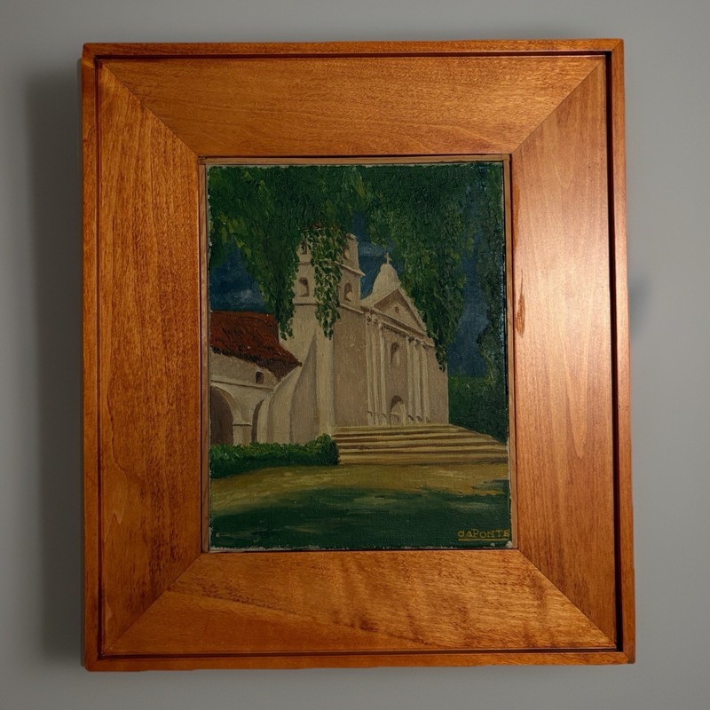 Antique/Vintage Mission Santa Barbara Facade Painting on Canvas Signed da Ponte