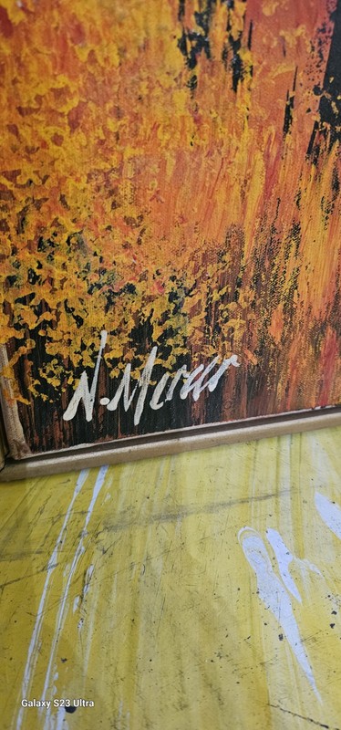 Vintage Painting Kids In The Forest Signed By N.Mirar ? Huge 37x37 gallery