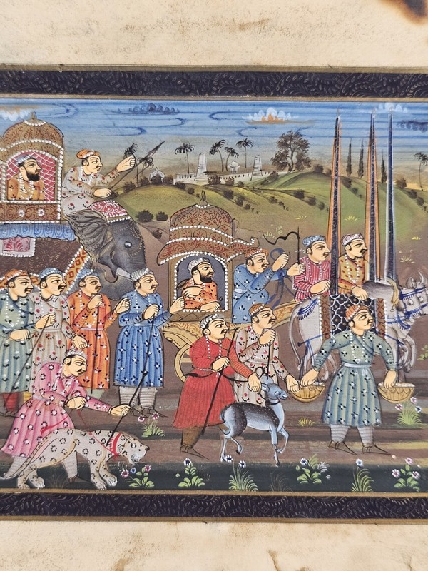 Vintage Handpainted Mughal Style Indian Miniature On Paper Asian Art As Is #14 gallery