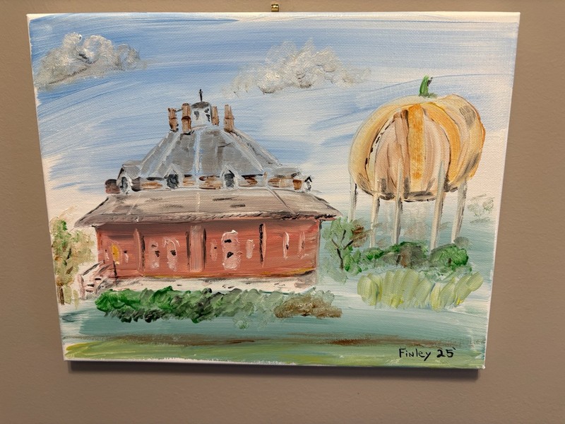 Original Painting Of Circleville Octagon House And Pumpkin Water Tower