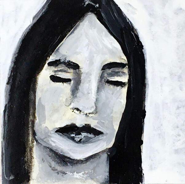 Woman Portrait Drawing Original B&W 4×4 Naive Outsider Art Hopeful Woman