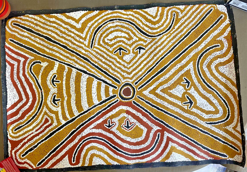 Australian Aboriginal Painting, Mona Napaltjarri Rockman Vtg 1996, 37×26″ NICE!