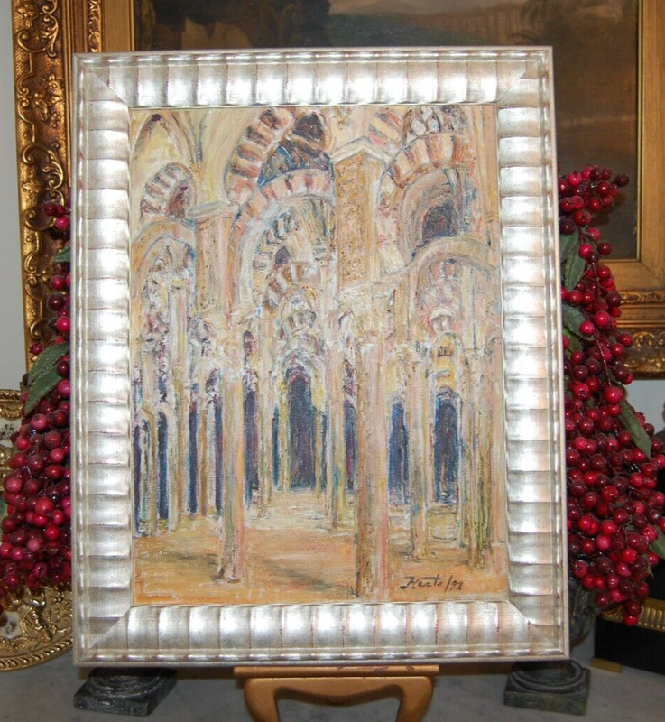 FRAMED ORIGINAL OIL ARCHES CORDOBA MOSQUE, SPAIN VIEW III ARTIST: HECTO VIDAL gallery