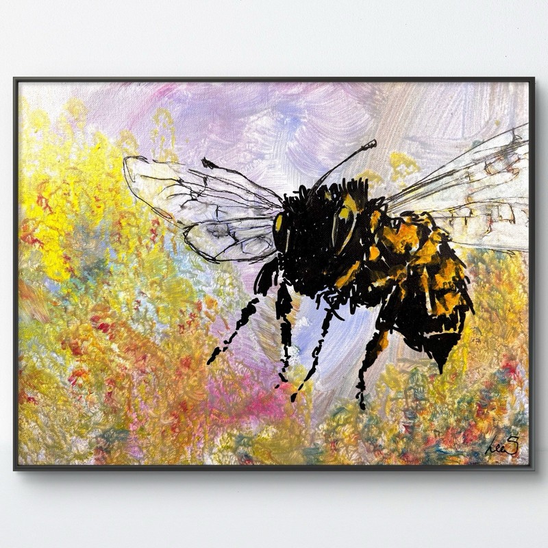 Original Abstract Expressionism 12x16 Bees Handmade Signed Unique Fine Art 325