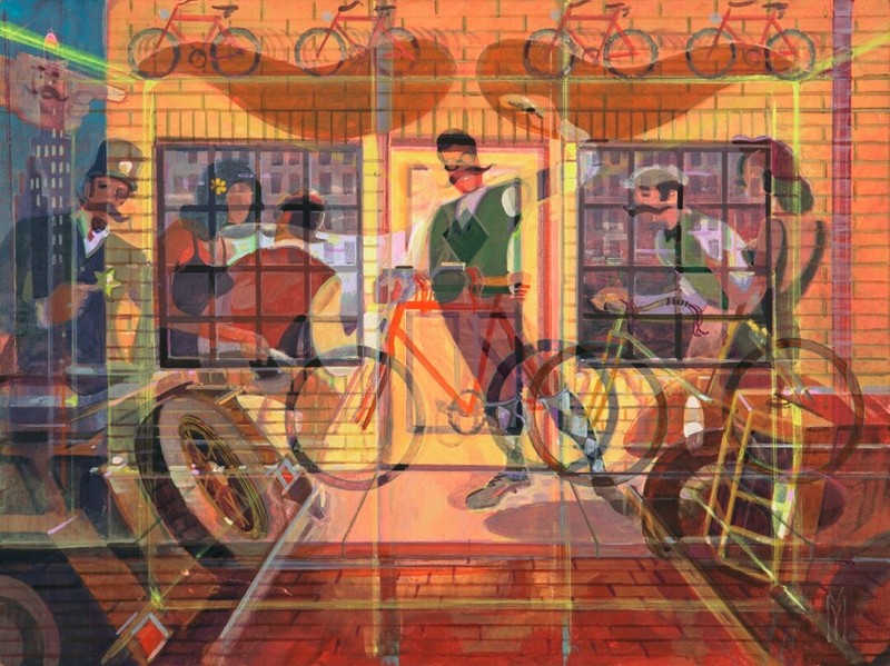 Bicycle Original Painting Michael Young Art Deco Handlebars Tires Bike Petal Fun