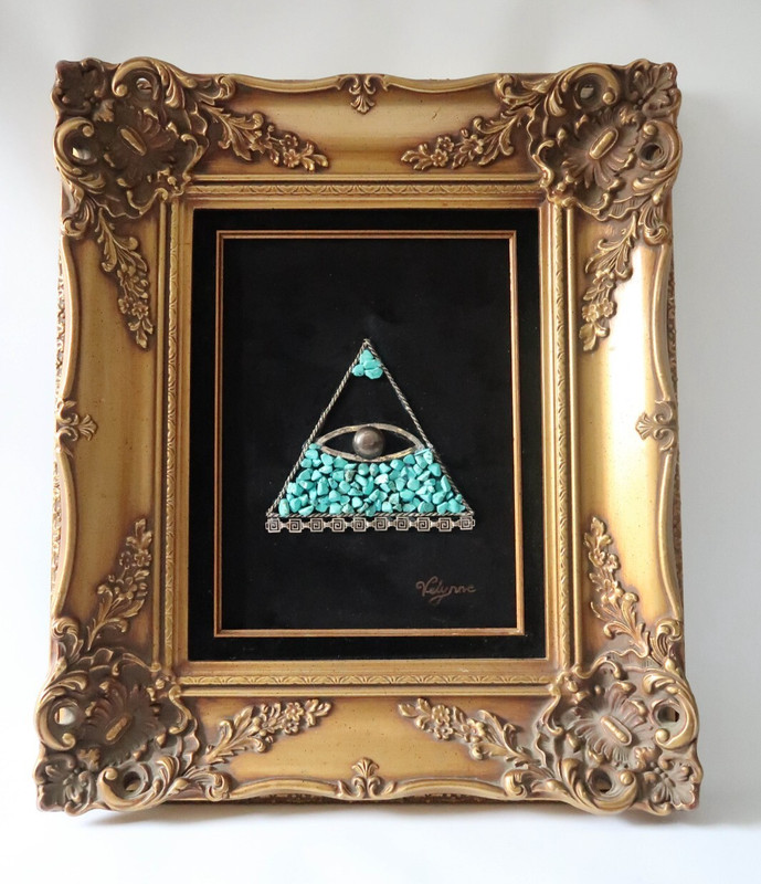 Vintage Sterling Silver / Turquise ALL SEEING EYE Framed and Signed Wall ART