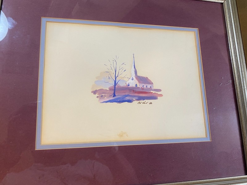 Edwin G Holl 88 "Church & Landscape Scene" Watercolor Painting - Signed/Framed gallery