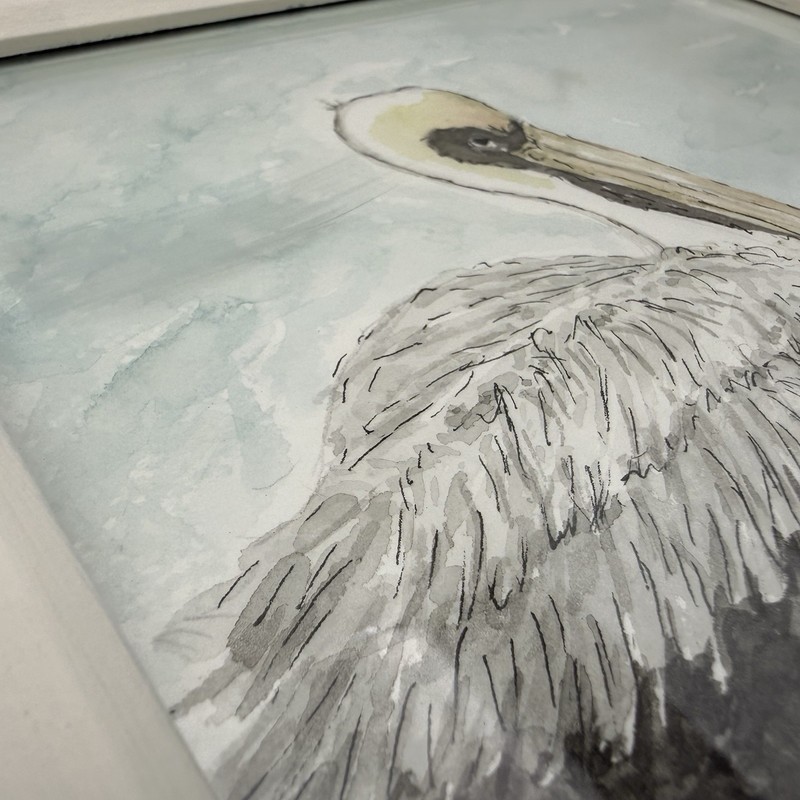 Watercolor Art Pelican Framed Signed 15x13 Original Artist Beach Cottage Decor gallery
