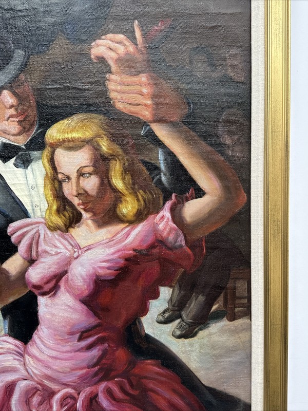 ANTIQUE PAINTING WPA STYLE ASHCAN PORTRAIT DANCING DANCE HALL MYSTERY ARTIST OIL gallery