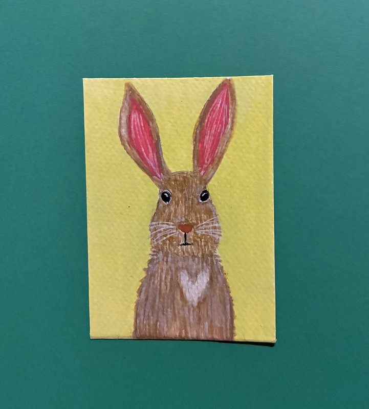ACEO Original Acrylic Painting 2.5 X 3.5”. ~ Bunny Love 2