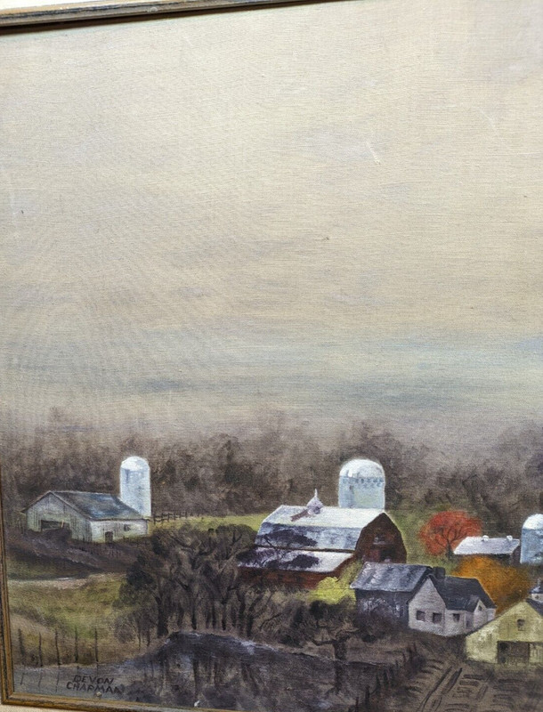 Devon Chapman Farm Compound Retreating Mist Framed Painting 16x20 framed 20x25in gallery