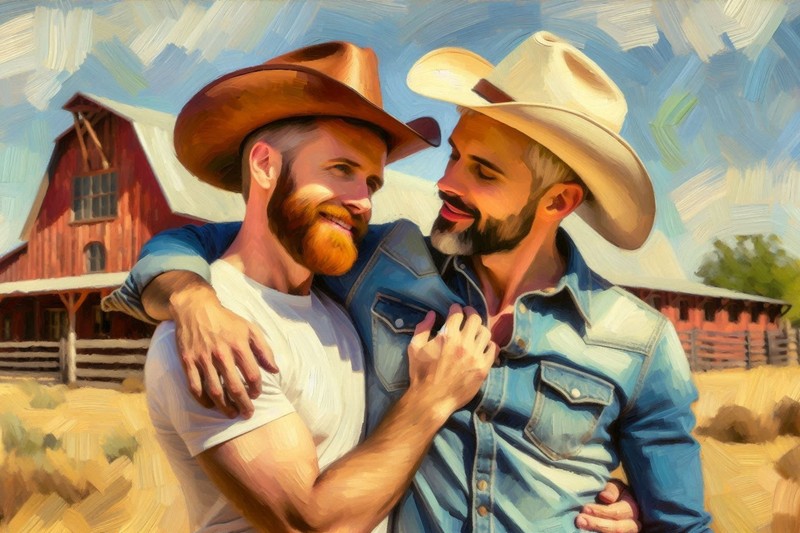 Original Giclée gay art Triptych Paintings Giclée Set 3 "Where the West Begins" gallery