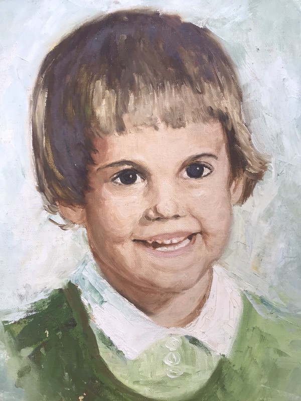 Vintage Portrait Framed Original Painting 1963 MCM Signed Child Girl