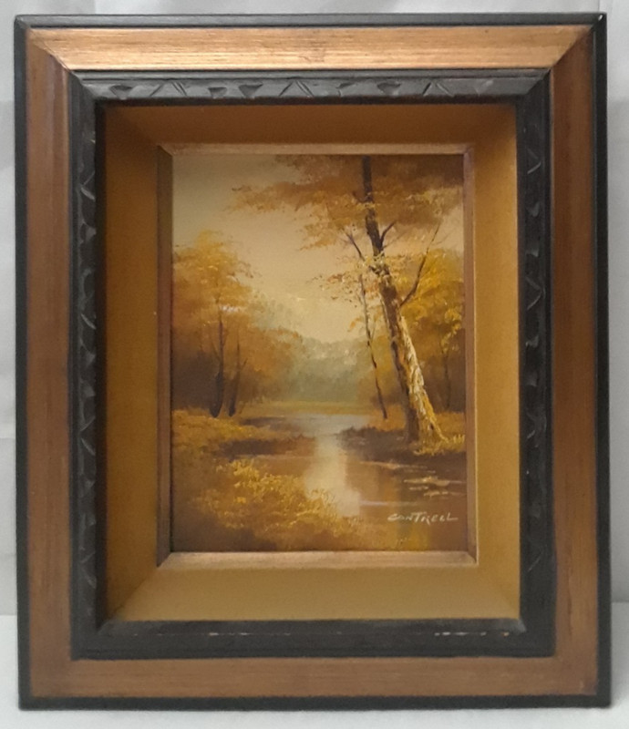 Vintage Original Oil Painting Canvas signed Cantrell Autumn Landscape Framed