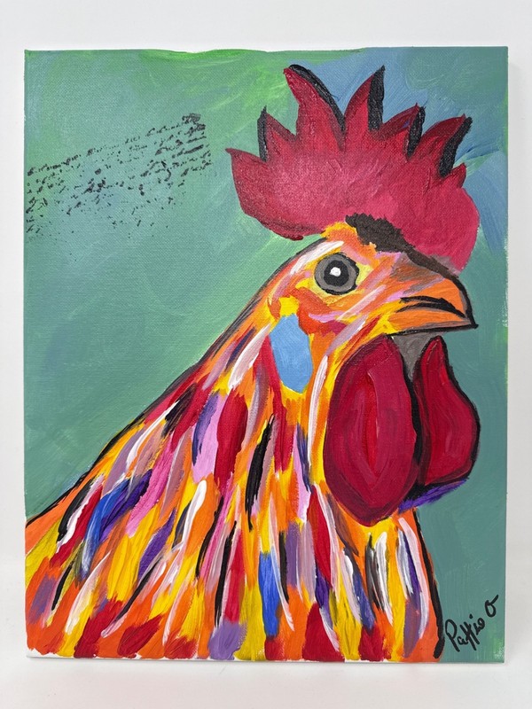 Barnyard King Rooster Chicken Original Art 14x11 Painting Canvas Signed Decor gallery
