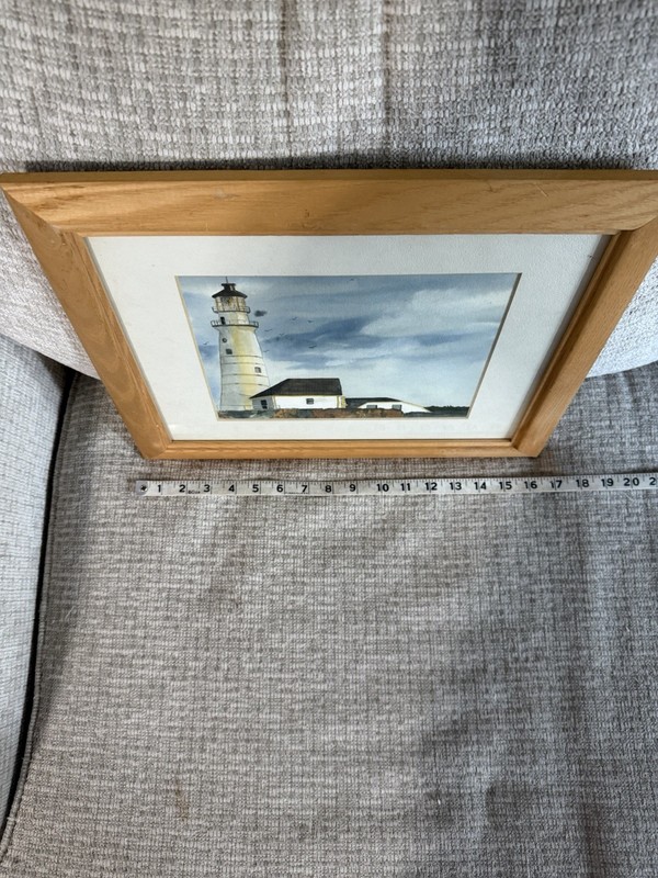 Medium Vintage Lighthouse Picture In Light Wood Frame 14”T X 17”W gallery