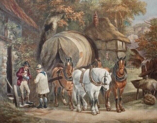 1938 LISTED ENGLISH EUGENE TILY Sd HAND COLORED ENGRAVING VILLAGE FIGURES