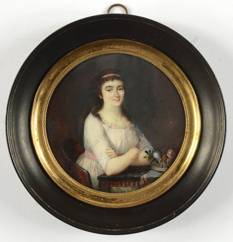 Jacques-François Carbillet (1766-1828) «Lady with flower basket», miniature