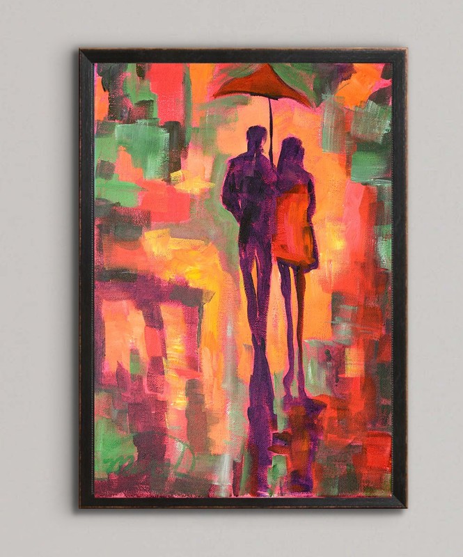 Original Bold 11×14 Impressionist Lovers Painting Acrylic Canvas Signed Decor