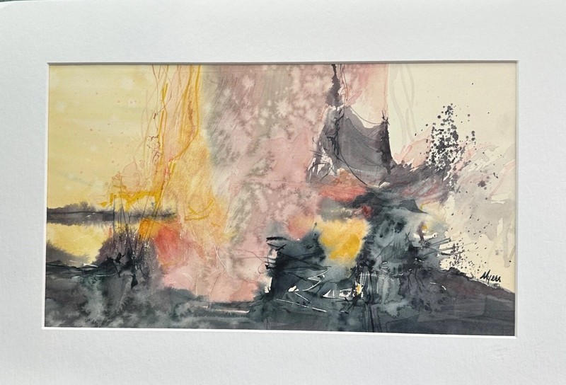 Carole Myers Estate Original Abstract Seascape Watercolor Painting 1970’s OOAK
