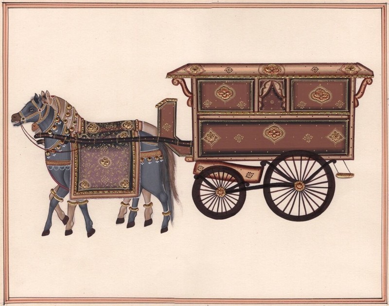 Indian Miniature Painting Handmade Rajasthani Ethnic Paper Art Horse Chariot