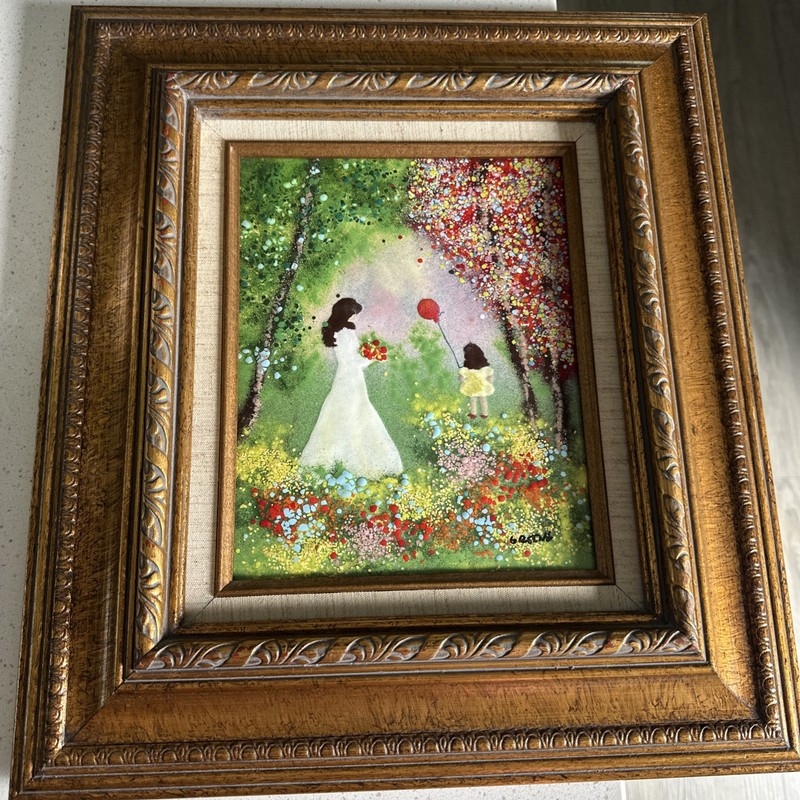 Vintage Enamel On Copper Painting Signed Greene. 17 1/2”x16” In Frame