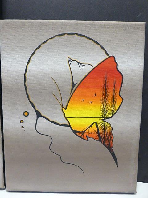 Triptych SAM BIGHETTY Indigenous Cree Painting Butterfly Scenic Spiritual Nature gallery