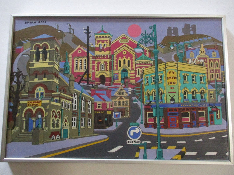 BRIAN REES ORIGINAL PAINTING 18 INCHES VINTAGE STREET SCENE URBAN MODERNISM gallery