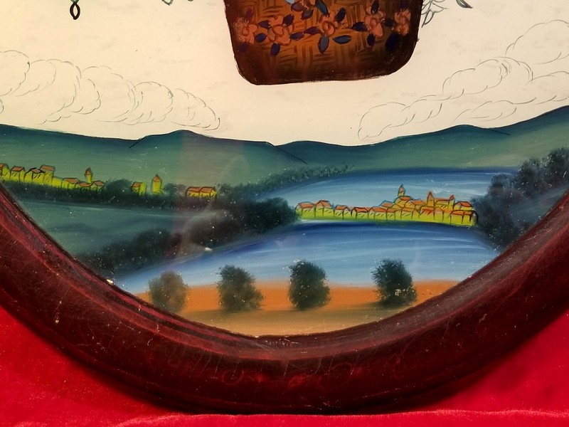 19th Century Reverse Glass Italian Painting Vincenzo Lunardi Hot Air Balloon vtg gallery