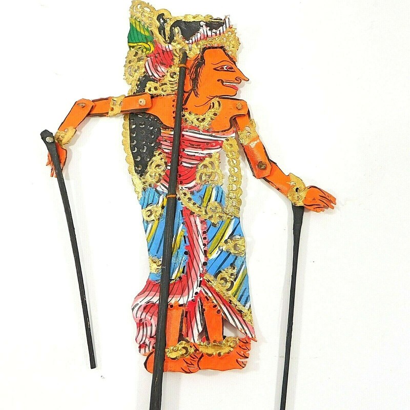 Vintage Shadow Puppet Hand Made Hand Painted Leather Thailand