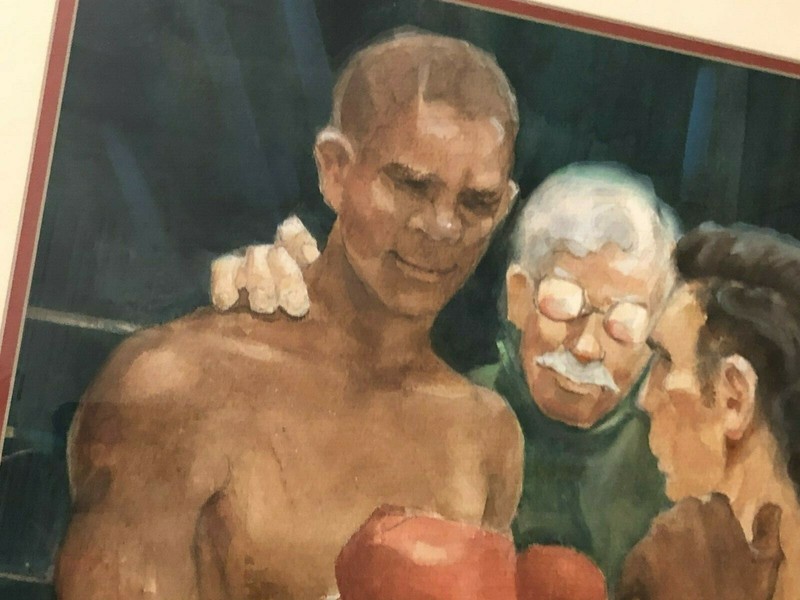 Rare Original Signed illustration Art Painting Boxers In The Ring gallery