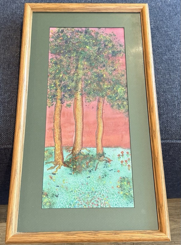 1994 22”x12” Original Water Color Painting By AmberRose Titled “Trees At Sunset”