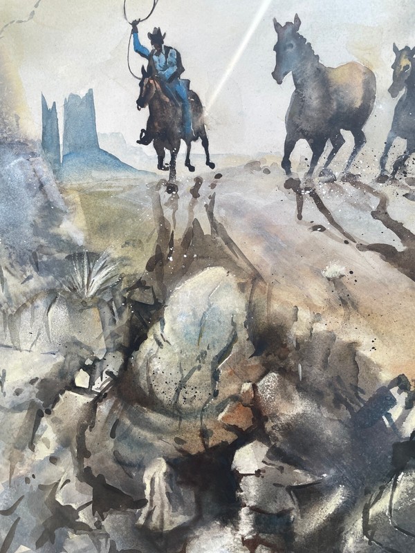 WESTERN ORIGINAL, "No Escape," by Celebrated Watercolor Artist Donovan, Signed gallery