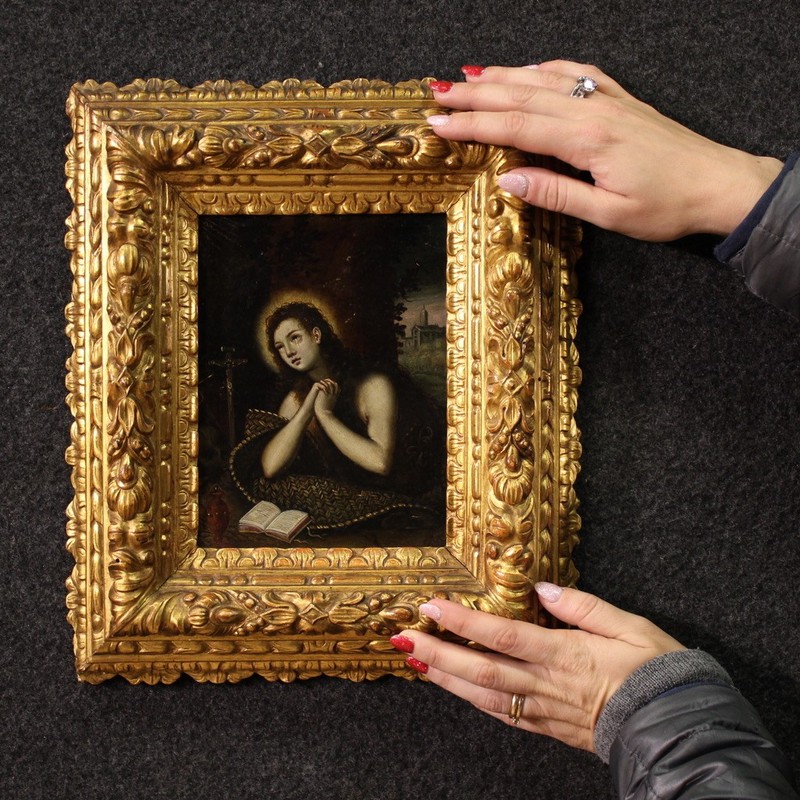 Copper antique penitent Magdalene artwork Saint painting oil 17th century gallery