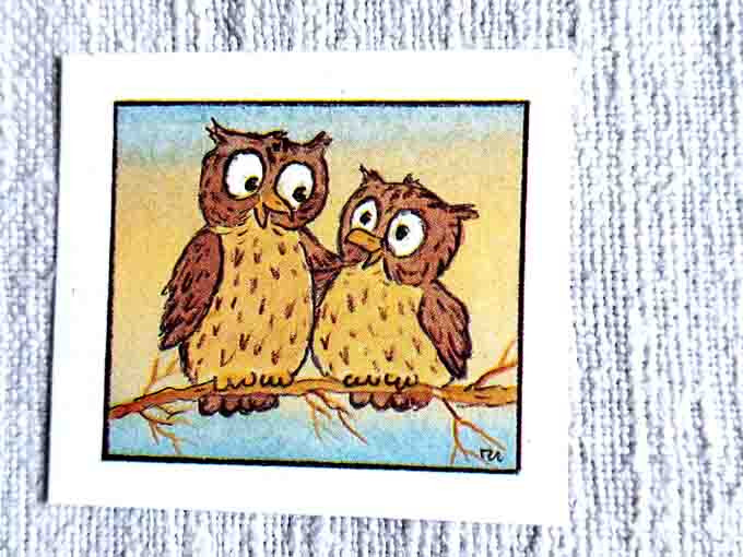 Art Sheet Mini Dieter Hajek: Pair of Owls Picture Print Cardboard 4.5 x 5 cm