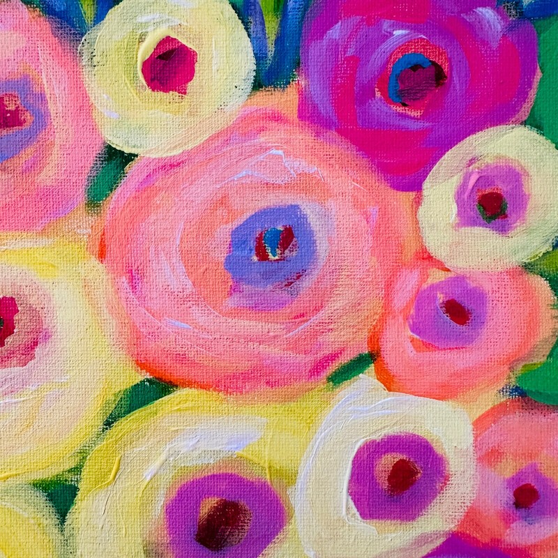 Original Painting Still Life Roses White Polka Dot Vase 12" x 12" JERI DUBE gallery